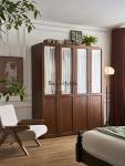 French retro solid wood wardrobe antique bedroom gauze curtain glass wardrobe home