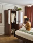French retro solid wood wardrobe antique bedroom gauze curtain glass wardrobe home