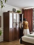 French retro solid wood wardrobe antique bedroom gauze curtain glass wardrobe home