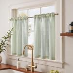 jinchan Linen Kitchen Curtains 36 Inch Length Striped Tier Curtains Ticking Stripe Small Drapes for Living Room Bathroom Cafe Small Window Farmhouse Rustic Pinstripe Rod Pocket 2 Panels Sage Green