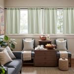 jinchan Linen Kitchen Curtains 36 Inch Length Striped Tier Curtains Ticking Stripe Small Drapes for Living Room Bathroom Cafe Small Window Farmhouse Rustic Pinstripe Rod Pocket 2 Panels Sage Green