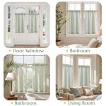 jinchan Linen Kitchen Curtains 36 Inch Length Striped Tier Curtains Ticking Stripe Small Drapes for Living Room Bathroom Cafe Small Window Farmhouse Rustic Pinstripe Rod Pocket 2 Panels Sage Green