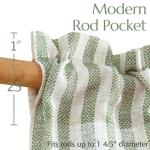 jinchan Linen Kitchen Curtains 36 Inch Length Striped Tier Curtains Ticking Stripe Small Drapes for Living Room Bathroom Cafe Small Window Farmhouse Rustic Pinstripe Rod Pocket 2 Panels Sage Green