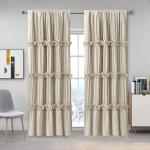 Homechoice Decor Thermal Insulated Blackout Window Curtains, 52" W x 96" L x 2 Panels, Boho Ruched Window Treatments with 3 Rows of Butterfly Flowers, Rustic Rod Pocket Drapes for Room, Camel (LQ-30)