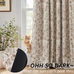 jinchan Floral Blackout Curtains for Bedroom Living Room 84 Inches Length Farmhouse Curtains Room Darkening Vintage Drapes Traditional Rod Pocket Window Treatment 2 Panels Set Taupe on Beige