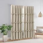 Homechoice Decor Thermal Insulated Blackout Window Curtains, 52" W x 96" L x 2 Panels, Boho Ruched Window Treatments with 3 Rows of Butterfly Flowers, Rustic Rod Pocket Drapes for Room, Camel (LQ-30)