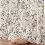 jinchan Linen Blend Curtains Floral Curtains for Living Room 84 Inch Length Black Printed Curtains Rod Pocket Back Tab Farmhouse Peony Flower Patterned Drapes Bedroom Window Curtain Set 2 Panels