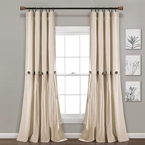 Lush Decor Linen Button Window Curtain Panel, Single, 40" W x 108" L, Dark Linen - Country Curtains - Rustic Decor - Color Block Modern Farmhouse Curtains For Living Room, Bedroom & Dining Room