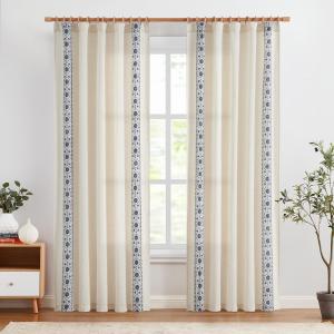 jinchan Boho Curtains for Bedroom Vintage Floral Farmhouse Curtains Long Linen Blend  for Living Room 2 panels curtains