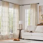 jinchan linen  Beige Boho Floral Embroidered Linen Rod Pocket Farmhouse Window Treatments 2 Panels for Bedroom Living