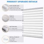 JIANGPIN TEXTILE Zebra Roller Shades, Dual Layer Roll Up Blind for Living Room, Semi Sheer Shades Window Privacy Light Control for Day and Night, (Maximum Height 72inch, White Color, Width 34 inch)