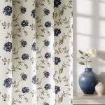 Beauoop Floral 100% Blackout Curtains 84 Inches Long 2 Panels for Bedroom Living Room Blue Brown on Beige Vintage Rose Flower Patterned Room Darkening Thermal Soundproof Grommet Window Drapes, 52X84