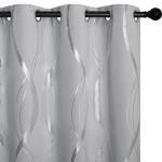 NICETOWN Silver Grey Blackout Pattern Curtains for Bedroom, 52 x 84 Inch Noise Reducing Thermal Insulated Wave Line Foil Print Design Room Darkening Window for Patio Sliding Glass Door(2 Panels)