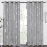 NICETOWN Silver Grey Blackout Pattern Curtains for Bedroom, 52 x 84 Inch Noise Reducing Thermal Insulated Wave Line Foil Print Design Room Darkening Window for Patio Sliding Glass Door(2 Panels)