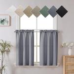Chyhomenyc 2 Panels Dark Grey Kitchen Curtains 36 Inch Length Tier, Faux Linen Textured Small Cafe, Light Filtering Short Window Curtains for Bathroom Basement, Each 30x36 Inch