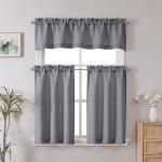 Chyhomenyc 2 Panels Dark Grey Kitchen Curtains 36 Inch Length Tier, Faux Linen Textured Small Cafe, Light Filtering Short Window Curtains for Bathroom Basement, Each 30x36 Inch