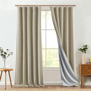 jinchan Burlap Look Curtains Blackout Curtains for Bedroom Lined Linen Textured Curtain for Living Room 84 Inches Long French