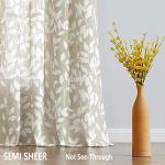 Treatmentex Leaf Semi Sheer Curtains for Living Room 84" Length with White Leaves Print Curtains for Bedroom Windows 52" w, 2 Panels Taupe, Grommet Top