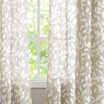 Treatmentex Leaf Semi Sheer Curtains for Living Room 84" Length with White Leaves Print Curtains for Bedroom Windows 52" w, 2 Panels Taupe, Grommet Top