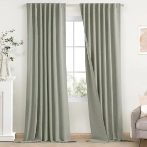 SimpleHome Sage Green Linen 100% Blackout Curtains for Living Room,84 Inch Length Farmhouse Back Tab Textured Curtains for Bedroom,2 Panels,52" W x 84" L