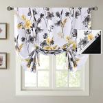 H.VERSAILTEX 100% Blackout Tie Up Curtains Cattleya Floral Printed Rod Pocket Panel for Small Window with Black Liner- 42" Wide by 63" Long - Floral Pattern in Grey and Yellow