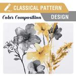 H.VERSAILTEX 100% Blackout Tie Up Curtains Cattleya Floral Printed Rod Pocket Panel for Small Window with Black Liner- 42" Wide by 63" Long - Floral Pattern in Grey and Yellow