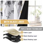 H.VERSAILTEX 100% Blackout Tie Up Curtains Cattleya Floral Printed Rod Pocket Panel for Small Window with Black Liner- 42" Wide by 63" Long - Floral Pattern in Grey and Yellow