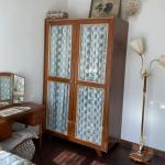 French retro double door wardrobe solid wood gauze curtain American glass cabinet small apartment bedroom