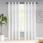 Taisier Home Silver Foil Print Linen Textured Curtains - Geometric Dots Pattern Design for Bedroom & Living Room - Thermal Insulated Window Treatment, 2 Panels, 95" L, White & Silver