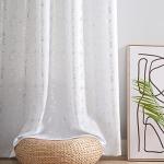 Taisier Home Silver Foil Print Linen Textured Curtains - Geometric Dots Pattern Design for Bedroom & Living Room - Thermal Insulated Window Treatment, 2 Panels, 95" L, White & Silver