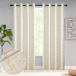 Taisier Home Gold Foil Print Linen Textured Curtains - Geometric Dots Pattern Design for Bedroom & Living Room - Thermal Insulated Window Treatment, 2 Panels, 84" L, Off White and Gold