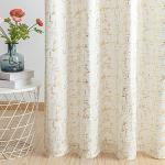 Taisier Home Gold Foil Print Linen Textured Curtains - Geometric Dots Pattern Design for Bedroom & Living Room - Thermal Insulated Window Treatment, 2 Panels, 84" L, Off White and Gold