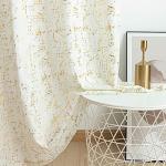 Taisier Home Gold Foil Print Linen Textured Curtains - Geometric Dots Pattern Design for Bedroom & Living Room - Thermal Insulated Window Treatment, 2 Panels, 84" L, Off White and Gold