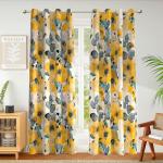 weesire 2 Pack Boho Floral Blackout Curtains, 52x84 Inches, Yellow Floral Pattern, Unlined, Grommet Top, Bedroom & Living Room