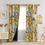 weesire 2 Pack Boho Floral Blackout Curtains, 52x84 Inches, Yellow Floral Pattern, Unlined, Grommet Top, Bedroom & Living Room