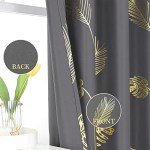 Estelar Textiler Dark Grey Blackout Curtains & Drapes 84 Inch Length 2 Panels Set for Living Room, Thermal Insulated Room Darkening Gold Palm Leaf Pattern Grommet Drapes for Bedroom, 52Wx84L,Dark Gray