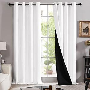 Deconovo 100% Blackout Curtains for Bedroom, Thermal Insulated and Noise Reducing Drapes, Room Darkening Window Curtains with Double Layer, Oeko-TEX Certified (Pure White, 52x84 Inch, 2 Panels)