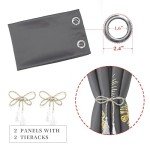 Estelar Textiler Dark Grey Blackout Curtains & Drapes 84 Inch Length 2 Panels Set for Living Room, Thermal Insulated Room Darkening Gold Palm Leaf Pattern Grommet Drapes for Bedroom, 52Wx84L,Dark Gray