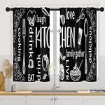 Arttown Black Kitchen Curtains 45 Inch Length White Doodle Window Short Tier Curtains Over Sink Set of 2, Modern Abstract Kitchen Decor 42x45 Inch