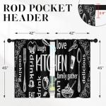 Arttown Black Kitchen Curtains 45 Inch Length White Doodle Window Short Tier Curtains Over Sink Set of 2, Modern Abstract Kitchen Decor 42x45 Inch