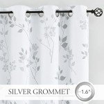Beauoop Floral 100% Blackout Curtains 84 Inches Long 2 Panels for Bedroom Living Room Grey White Flower Patterned Room Darkening Thermal Insulated Soundproof Grommet Window Treatments Drapes, 52X84
