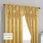 Elegant Comfort Aurora Jacquard Look Curtain Panel Set with Attached Valance 54" X 84 inch (Set of 2), Gold