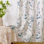 BGment Linen Curtains for Living Room 84 Inch Length 2 Panels Set Floral Leaf Patterns, Light Filtering Privacy Window Curtains for Bedroom Boho Farmhouse Vintage, Each 52 Inch Wide, Navy