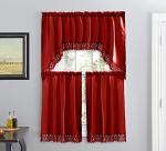 American Linen Café Curtains for Kitchen, Bathroom Curtains with Valance, Embroidered lace Border. (Red)