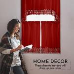 American Linen Café Curtains for Kitchen, Bathroom Curtains with Valance, Embroidered lace Border. (Red)