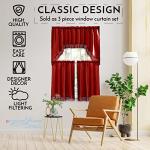 American Linen Café Curtains for Kitchen, Bathroom Curtains with Valance, Embroidered lace Border. (Red)