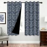 GICDSU Vintage Blackout Curtains 63 Inches Long, Blue Damask Patterned Black Out Curtains 63 Inch Length 2 Panels Set for Bedroom, Living Room, and Dining Room
