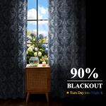 GICDSU Vintage Blackout Curtains 63 Inches Long, Blue Damask Patterned Black Out Curtains 63 Inch Length 2 Panels Set for Bedroom, Living Room, and Dining Room