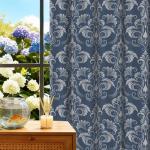 GICDSU Vintage Blackout Curtains 63 Inches Long, Blue Damask Patterned Black Out Curtains 63 Inch Length 2 Panels Set for Bedroom, Living Room, and Dining Room
