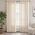 jinchan Belrose Linen Curtains for Bedroom Floral Curtains 84 Inch Length Linen Blend Beige Embroidered Drapes Farmhouse Flower Patterned Drapes for Living Room Window Treatments Set 2 Panels